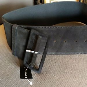 Nwt THEORY Black Suede & Elastic Belt, Fat Buckle
